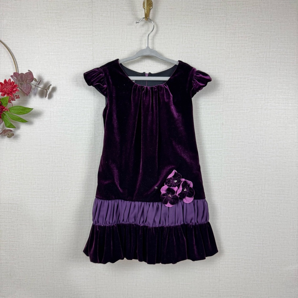 Isobella and Chloe Girls Purple Velvet Soft Decorative Dress size 4